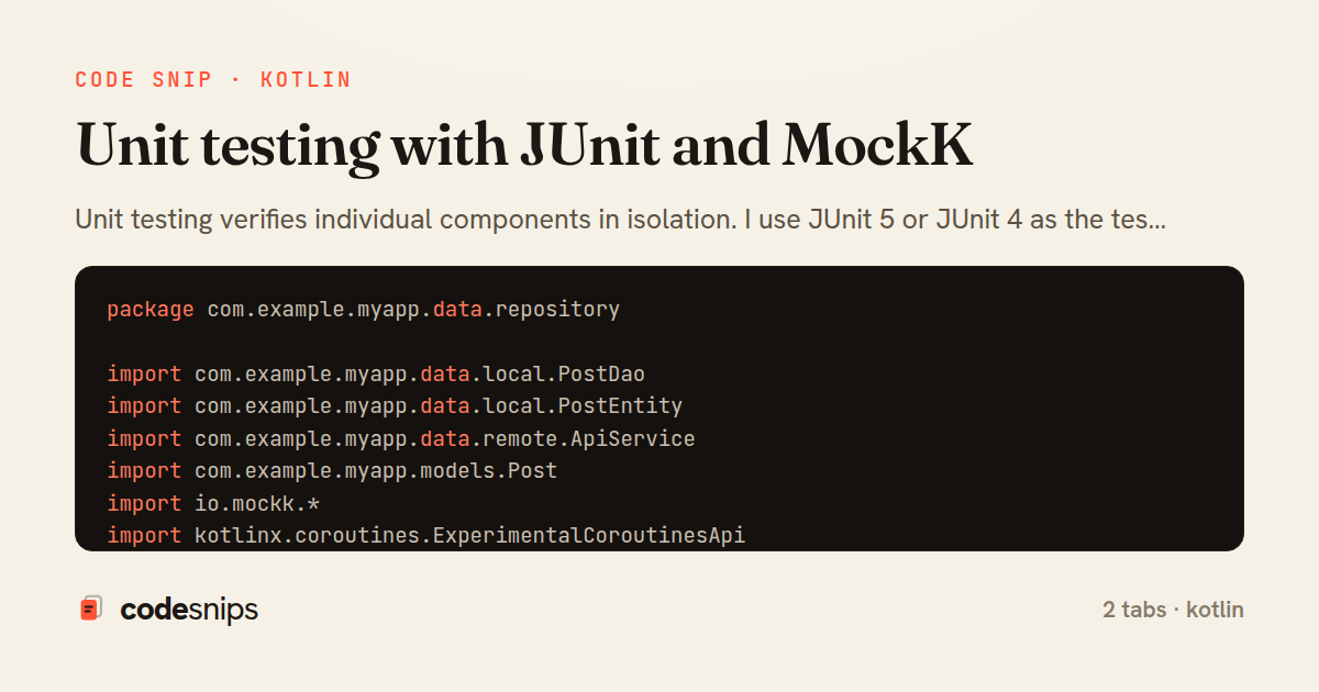 Unit testing with JUnit and MockK — share card