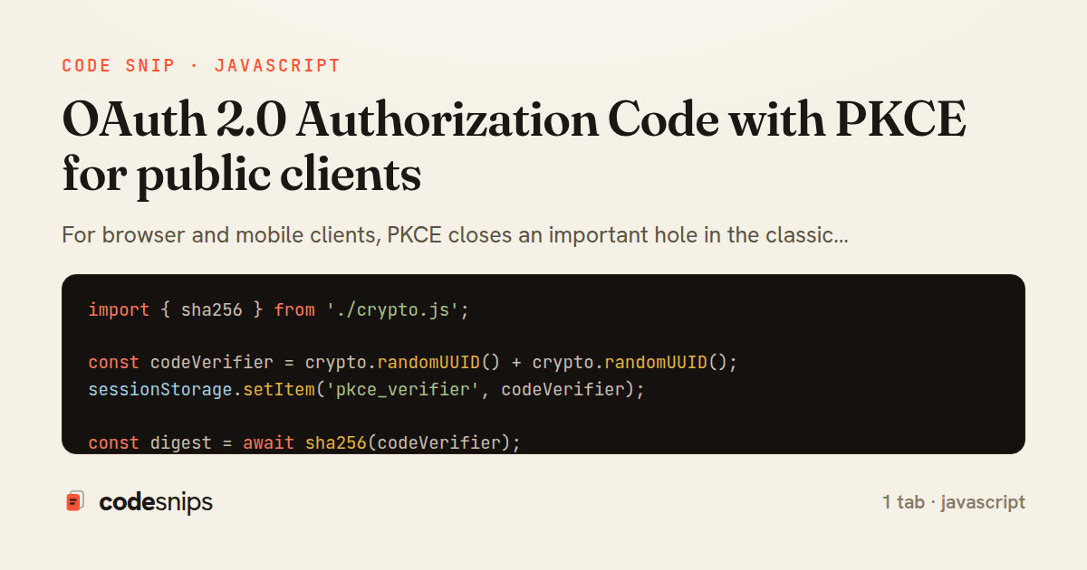 OAuth 2.0 Authorization Code with PKCE for public clients — share card