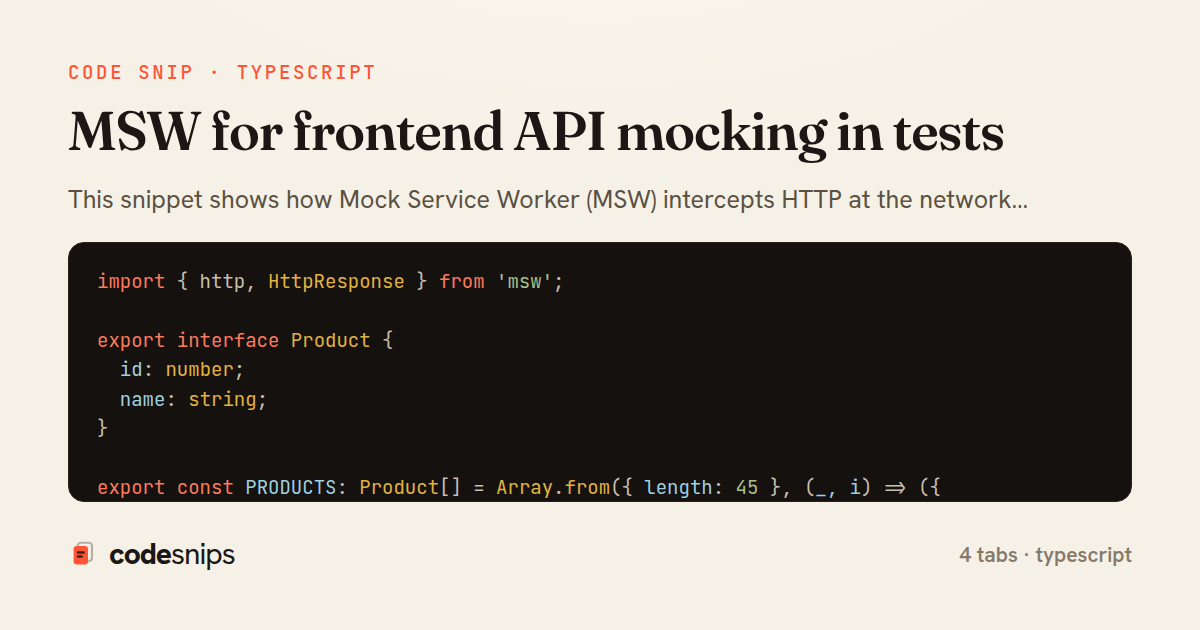 MSW for frontend API mocking in tests — share card