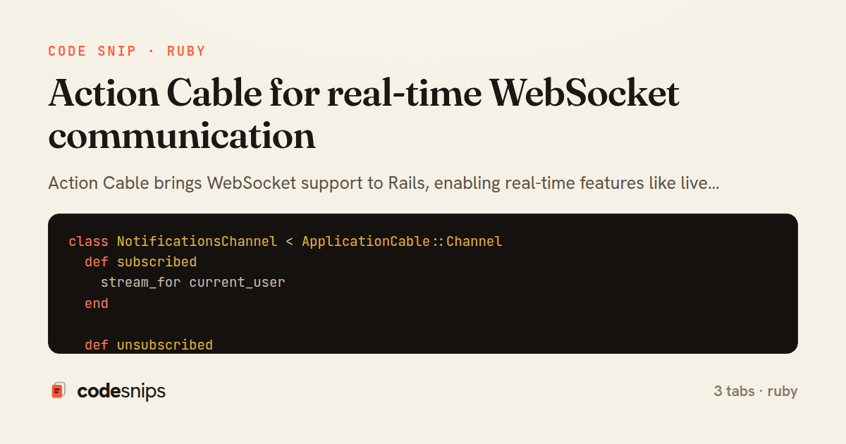 Action Cable for real-time WebSocket communication — share card