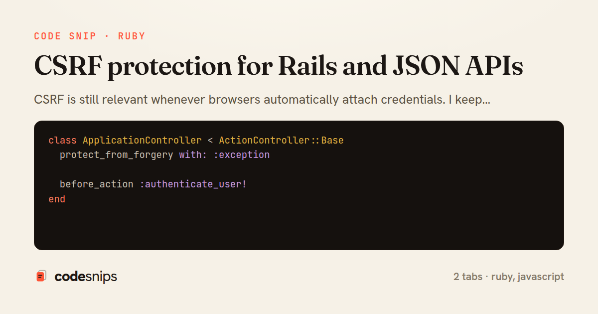 CSRF protection for Rails and JSON APIs — share card