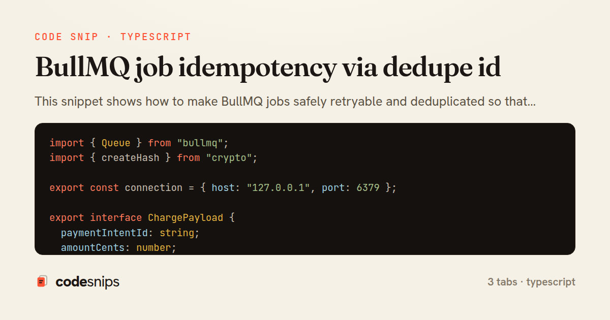 BullMQ job idempotency via dedupe id — share card