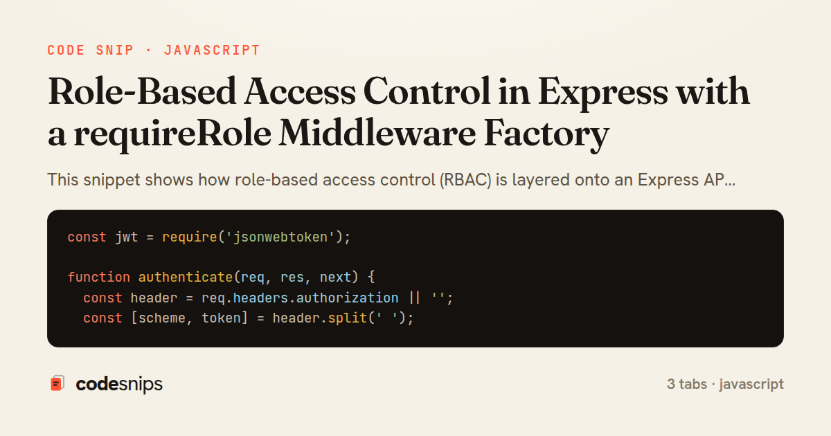Role-Based Access Control in Express with a requireRole Middleware Factory — share card