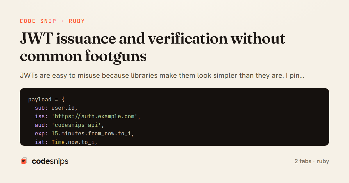 JWT issuance and verification without common footguns — share card