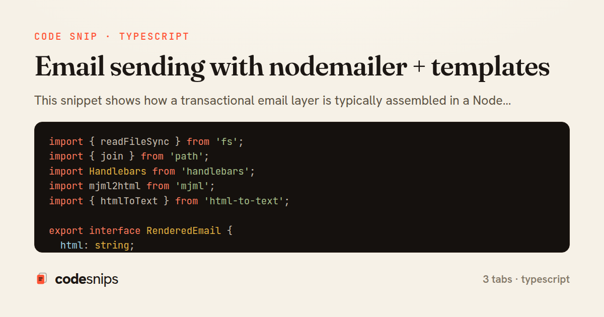 Email sending with nodemailer + templates — share card