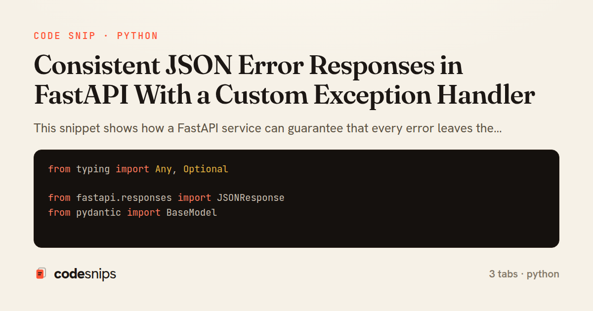 Consistent JSON Error Responses in FastAPI With a Custom Exception Handler — share card