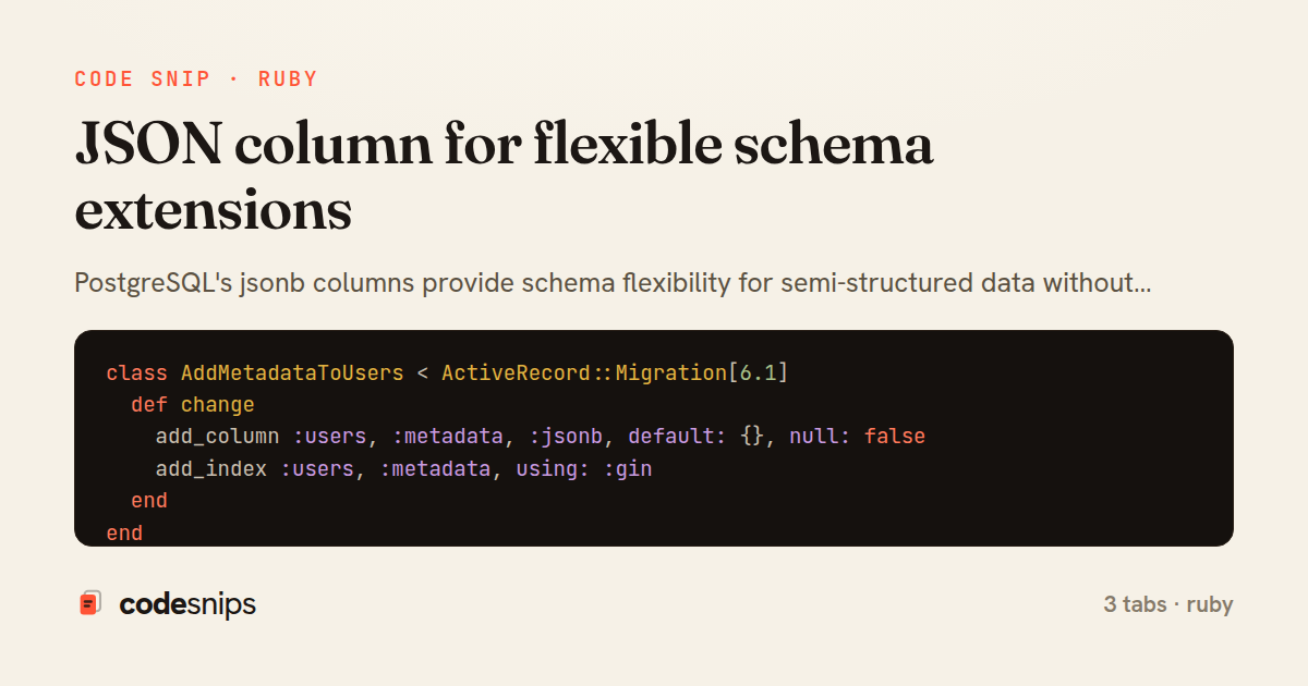 JSON column for flexible schema extensions — share card