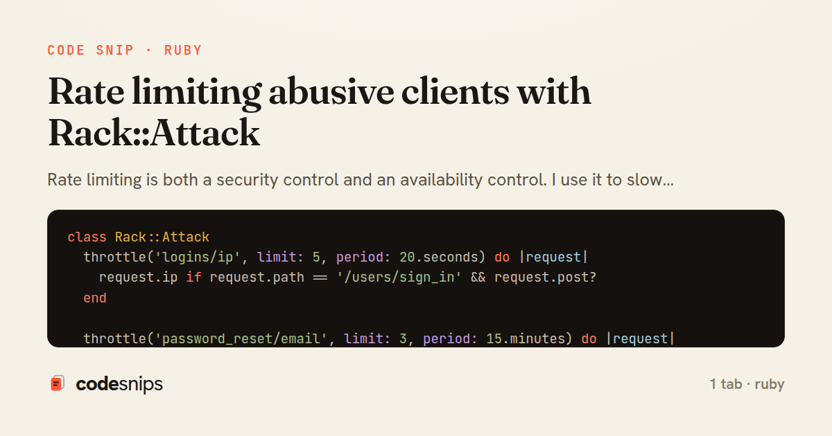 Rate limiting abusive clients with Rack::Attack — share card