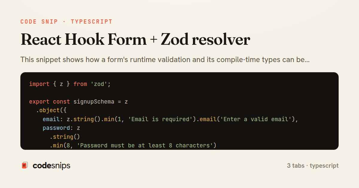 React Hook Form + Zod resolver — share card