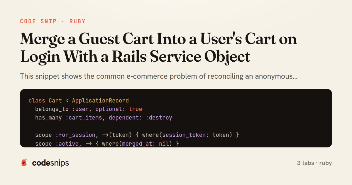 Merge a Guest Cart Into a User's Cart on Login With a Rails Service Object — share card
