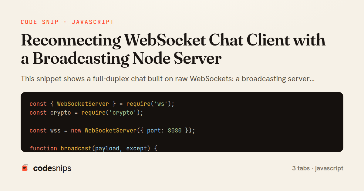Reconnecting WebSocket Chat Client with a Broadcasting Node Server — share card