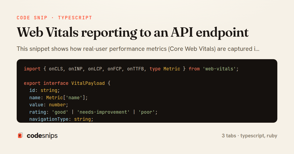 Web Vitals reporting to an API endpoint — share card