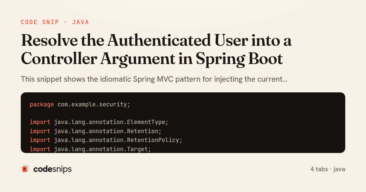 Resolve the Authenticated User into a Controller Argument in Spring Boot — share card