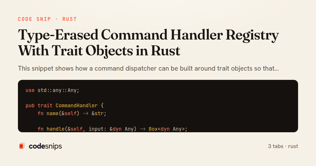 Type-Erased Command Handler Registry With Trait Objects in Rust — share card