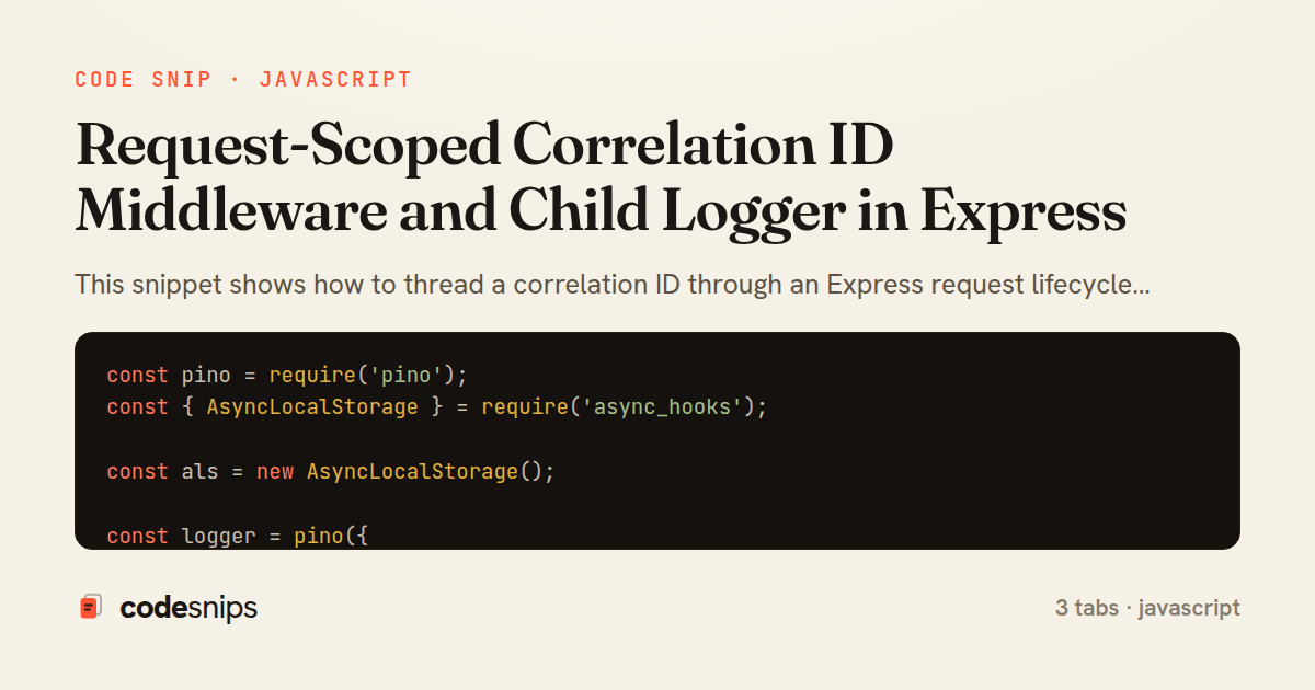 Request-Scoped Correlation ID Middleware and Child Logger in Express — share card