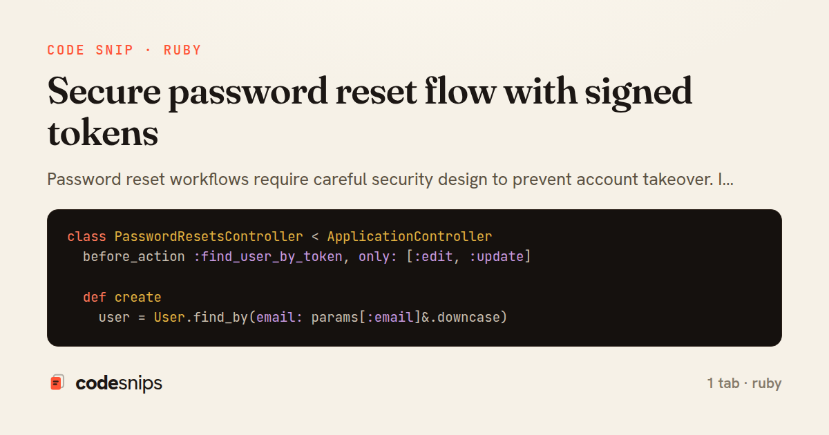 Secure password reset flow with signed tokens — share card