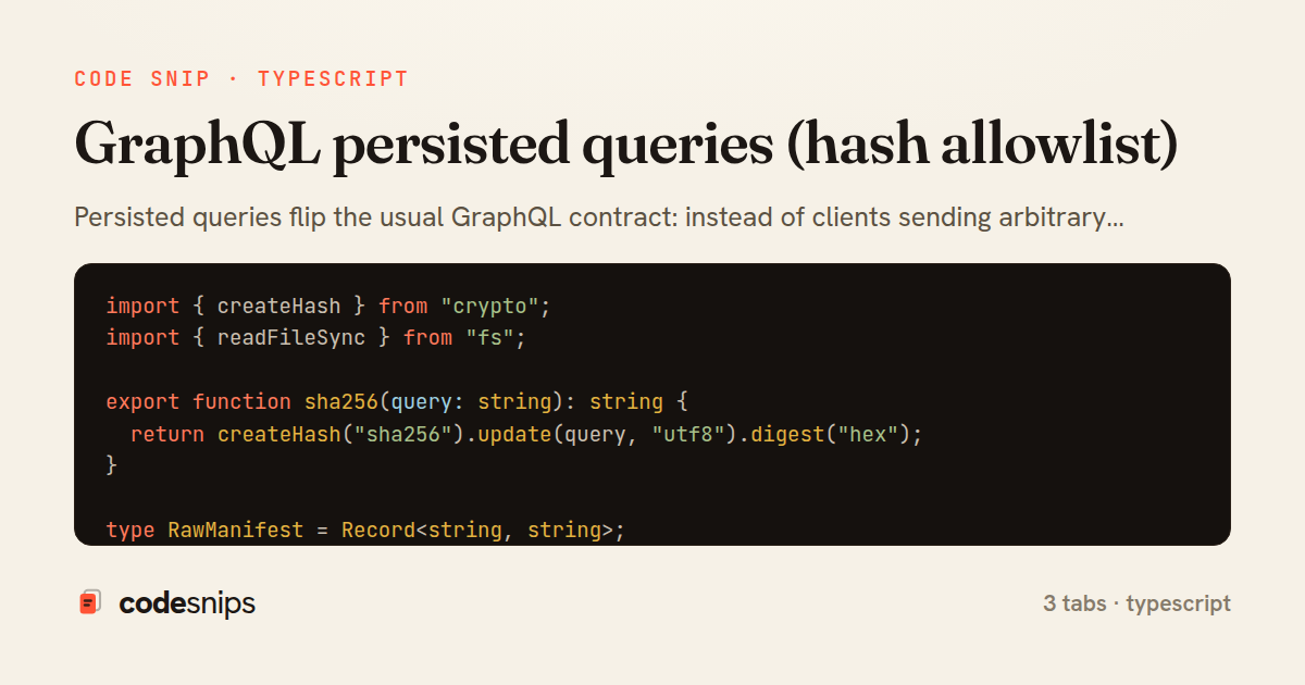 GraphQL persisted queries (hash allowlist) — share card