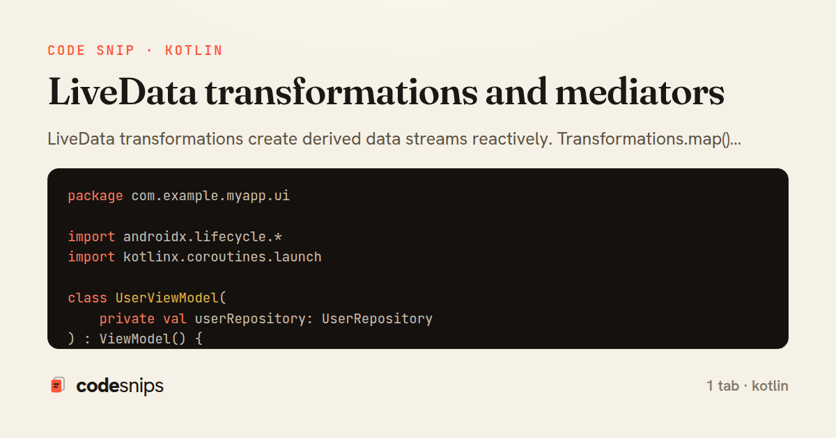 LiveData transformations and mediators — share card