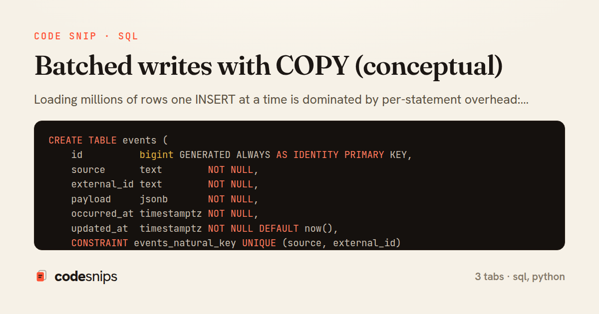 Batched writes with COPY (conceptual) — share card