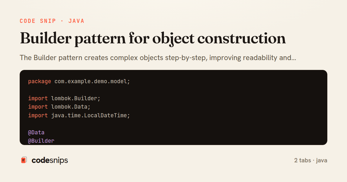 Builder pattern for object construction — share card