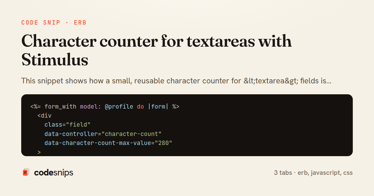 Character counter for textareas with Stimulus — share card