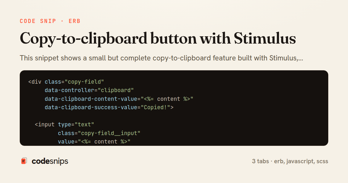 Copy-to-clipboard button with Stimulus — share card