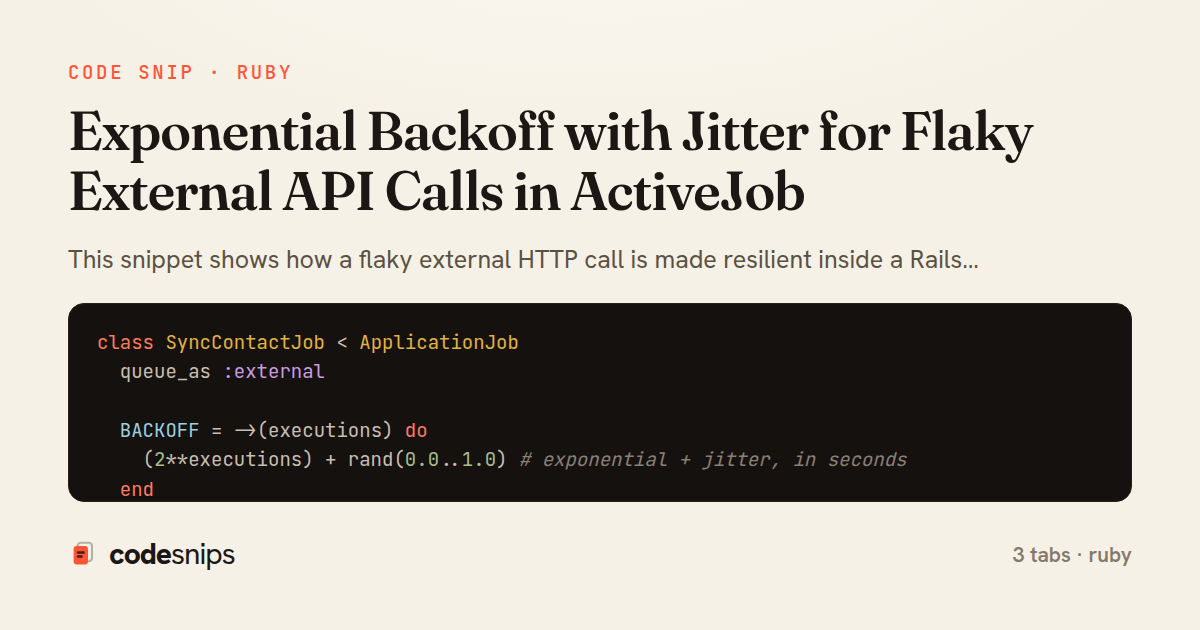 Exponential Backoff with Jitter for Flaky External API Calls in ActiveJob — share card