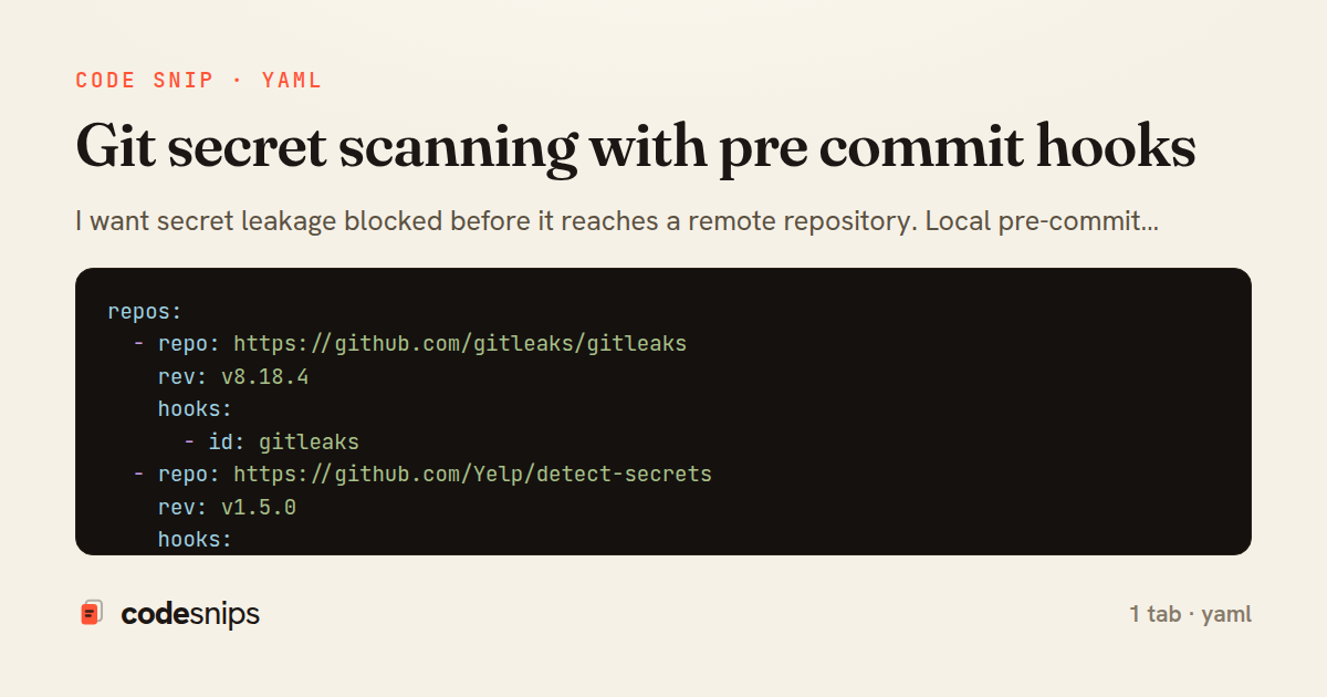 Git secret scanning with pre commit hooks — share card