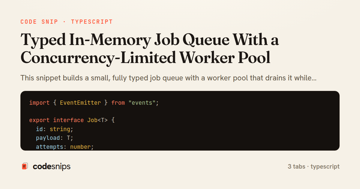 Typed In-Memory Job Queue With a Concurrency-Limited Worker Pool — share card