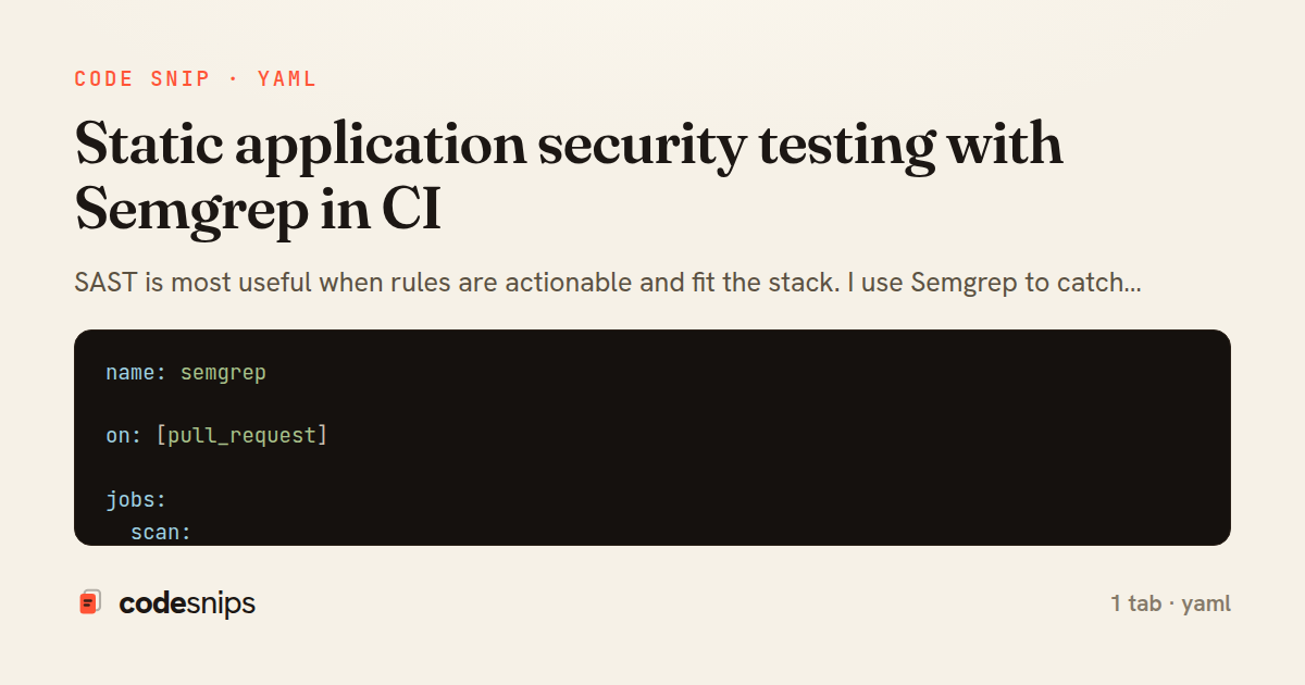 Static application security testing with Semgrep in CI — share card