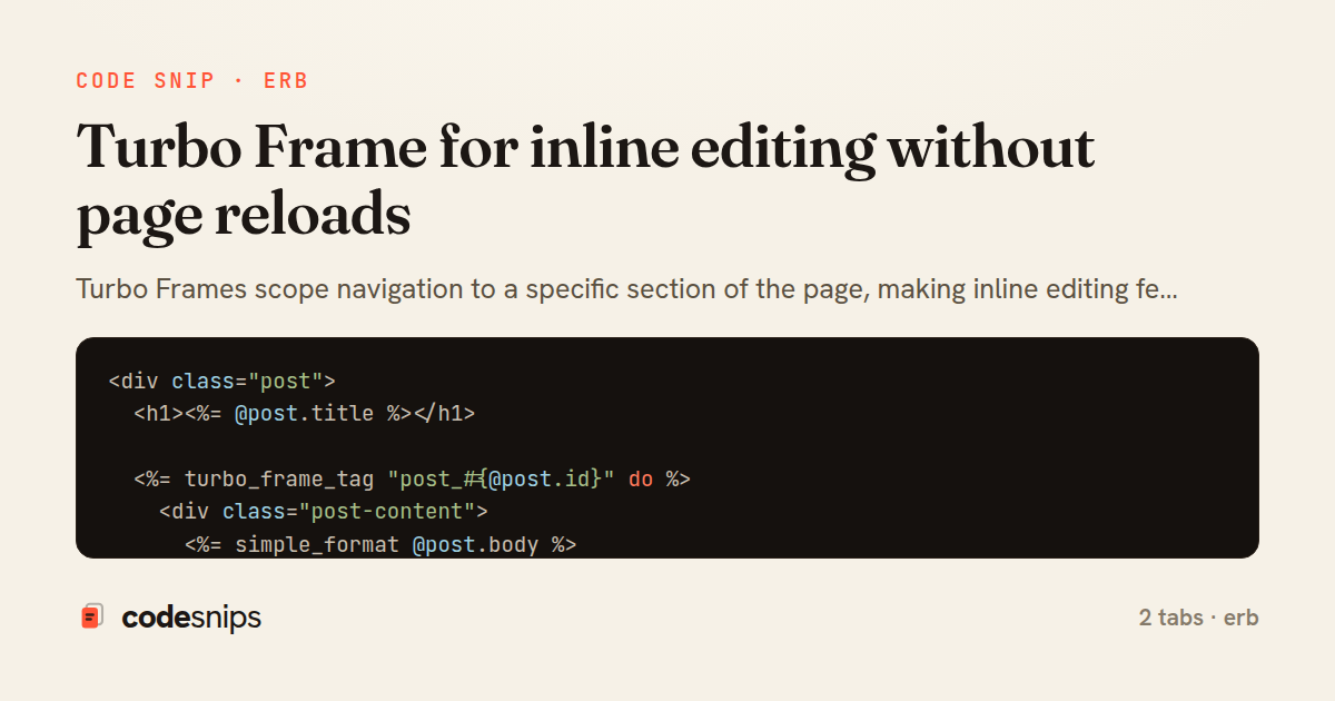 Turbo Frame for inline editing without page reloads — share card