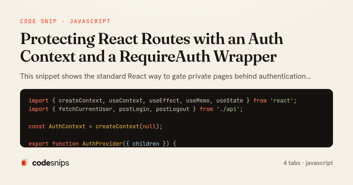 Protecting React Routes with an Auth Context and a RequireAuth Wrapper — share card