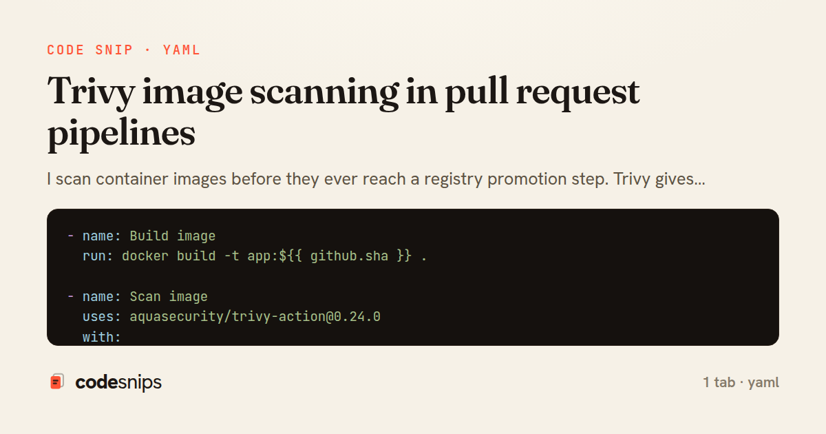 Trivy image scanning in pull request pipelines — share card