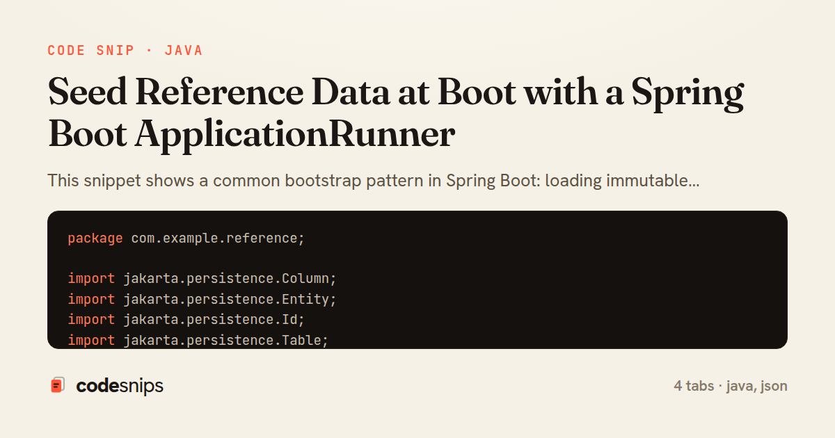 Seed Reference Data at Boot with a Spring Boot ApplicationRunner — share card