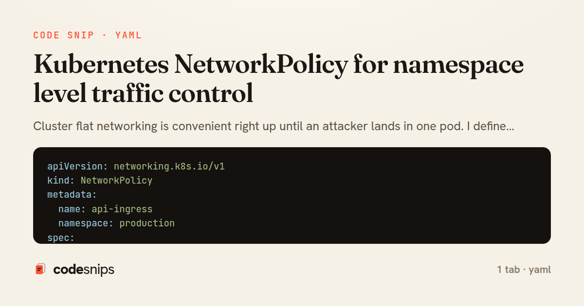 Kubernetes NetworkPolicy for namespace level traffic control — share card