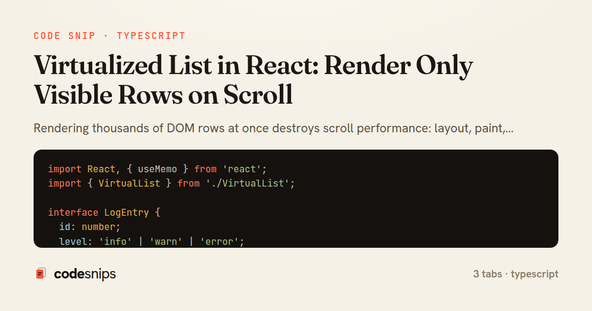 Virtualized List in React: Render Only Visible Rows on Scroll — share card