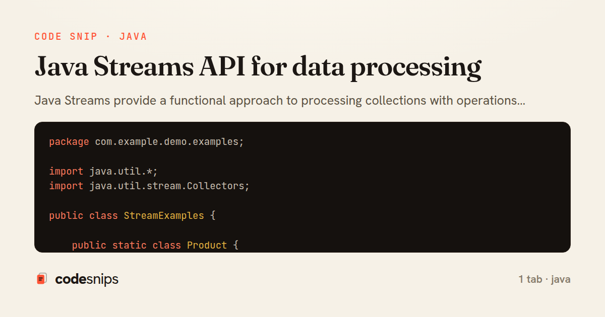 Java Streams API for data processing — share card
