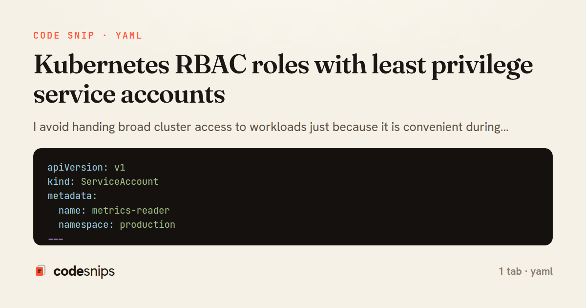Kubernetes RBAC roles with least privilege service accounts — share card