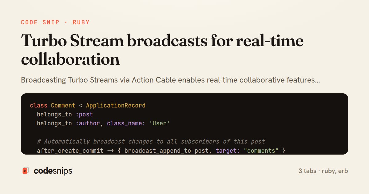 Turbo Stream broadcasts for real-time collaboration — share card