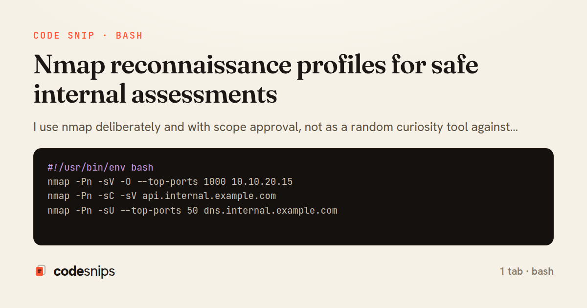 Nmap reconnaissance profiles for safe internal assessments — share card