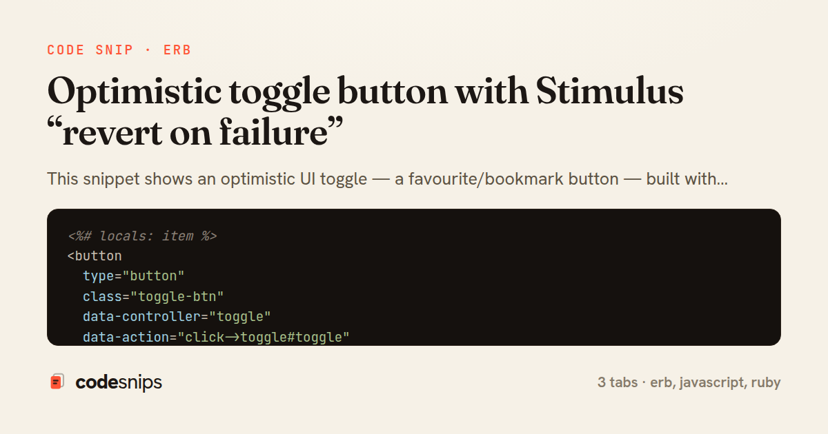 Optimistic toggle button with Stimulus “revert on failure” — share card