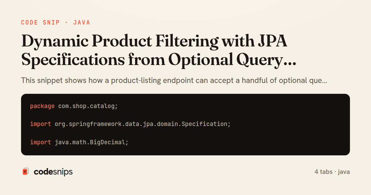 Dynamic Product Filtering with JPA Specifications from Optional Query Params — share card