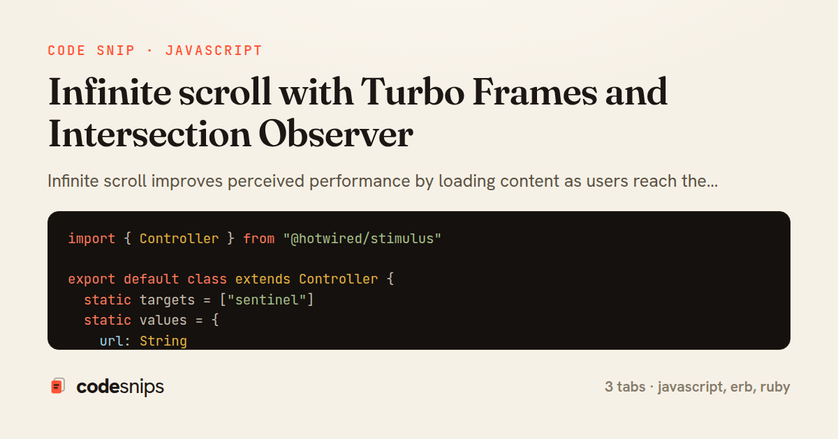 Infinite scroll with Turbo Frames and Intersection Observer — share card