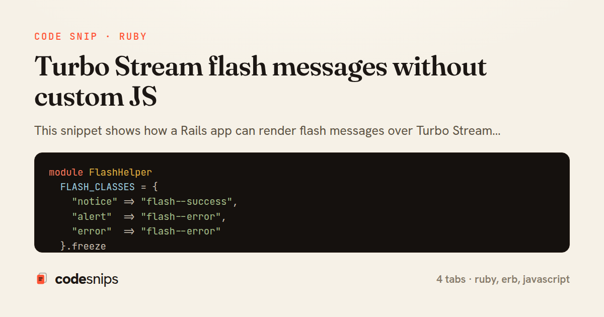 Turbo Stream flash messages without custom JS — share card