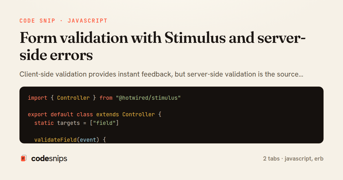 Form validation with Stimulus and server-side errors — share card
