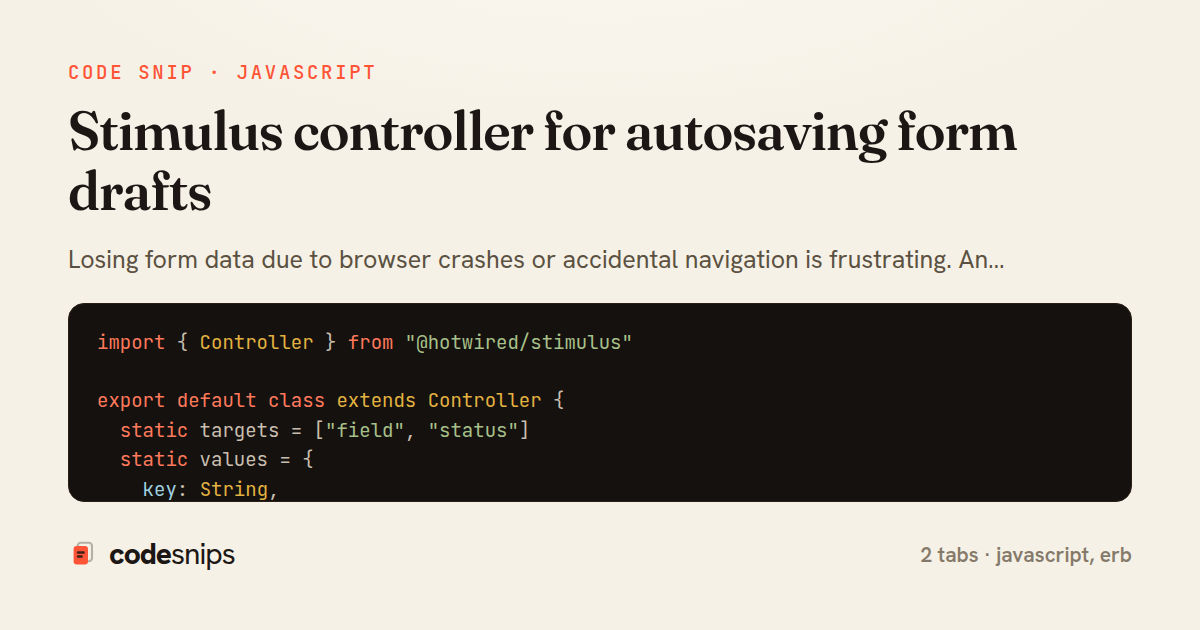 Stimulus controller for autosaving form drafts — share card