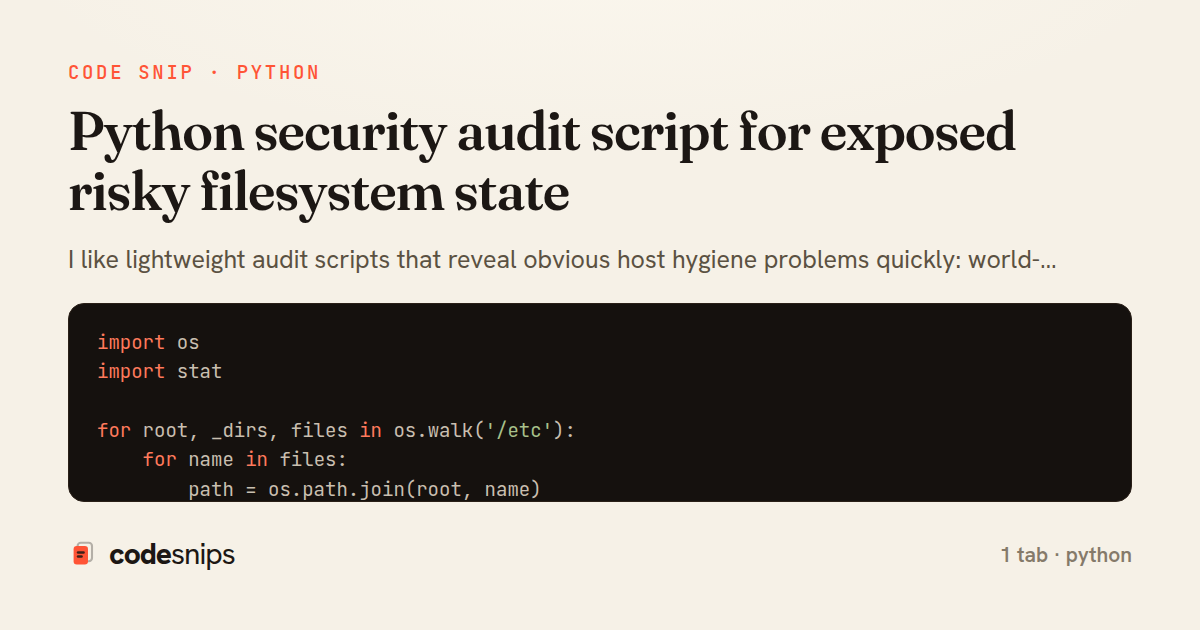 Python security audit script for exposed risky filesystem state — share card