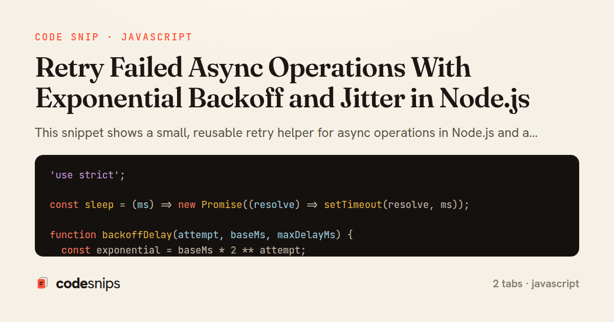 Retry Failed Async Operations With Exponential Backoff and Jitter in Node.js — share card